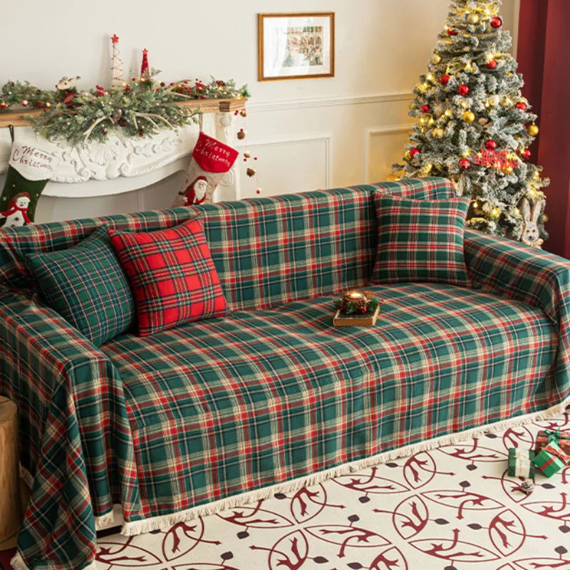 Decor Cedar Harper Plaid Sofa Cover stretch sofa cover in United States - lifestyle fit detail 4 - 180x300cm size