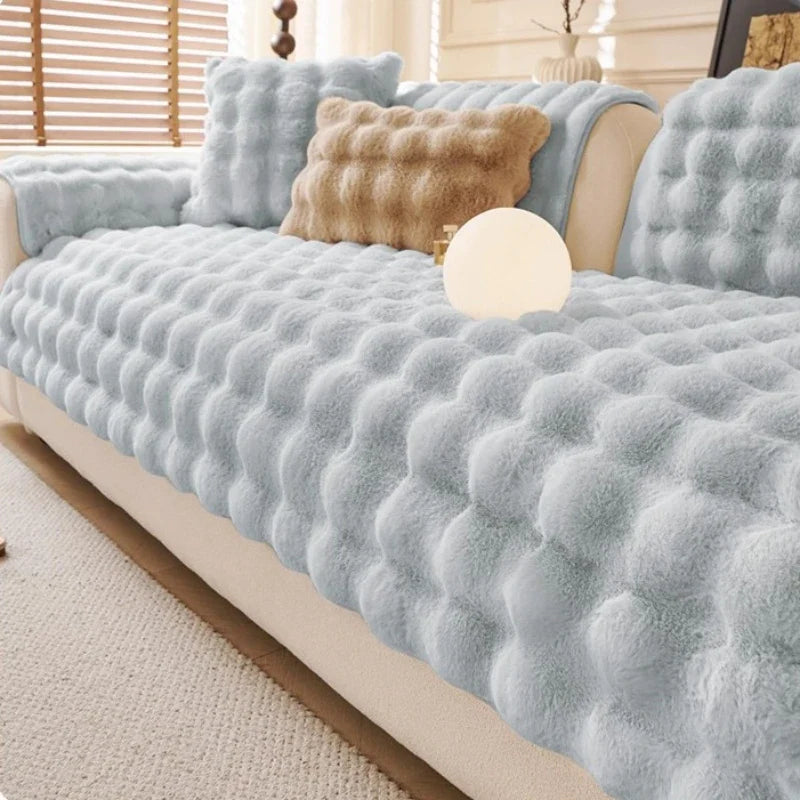 Decor Cedar Aurelia Faux Fur Cushion Cover lifestyle product image for pet friendly sofa cushion cover in United States - Cream / 90x240cm