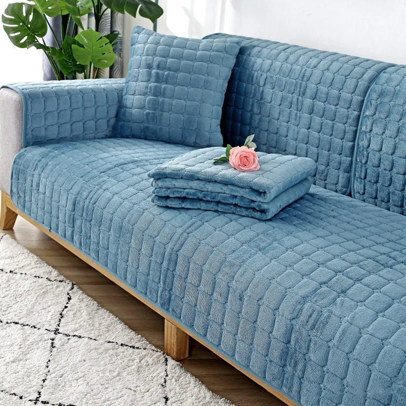 Decor Cedar Raine Plush Flannel Cushion Cover lifestyle product image for soft plush sofa cushion cover in United States - Beige White / 90x90cm 1pcs