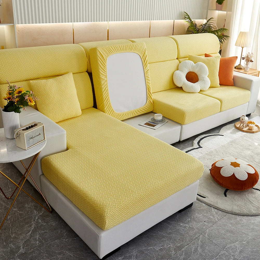 Decor Cedar Milan Twill Stretch Sofa Slipcover lifestyle product image for jacquard sofa slipcover in United States - 10 color, 1 size