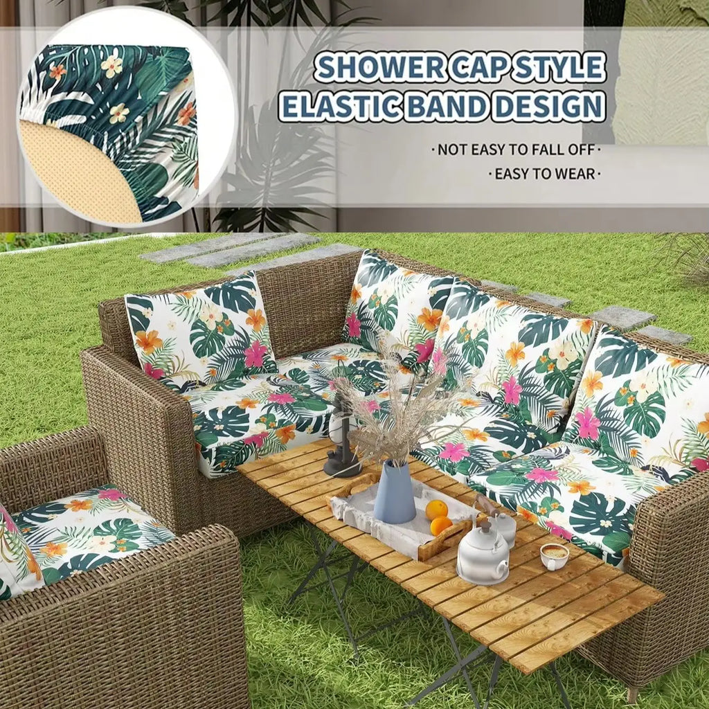 Decor Cedar Hibiscus Tropical Sofa Cushion Covers lifestyle product image for weather resistant sofa cushion cover in United States - COLOR1 / PLUS S
