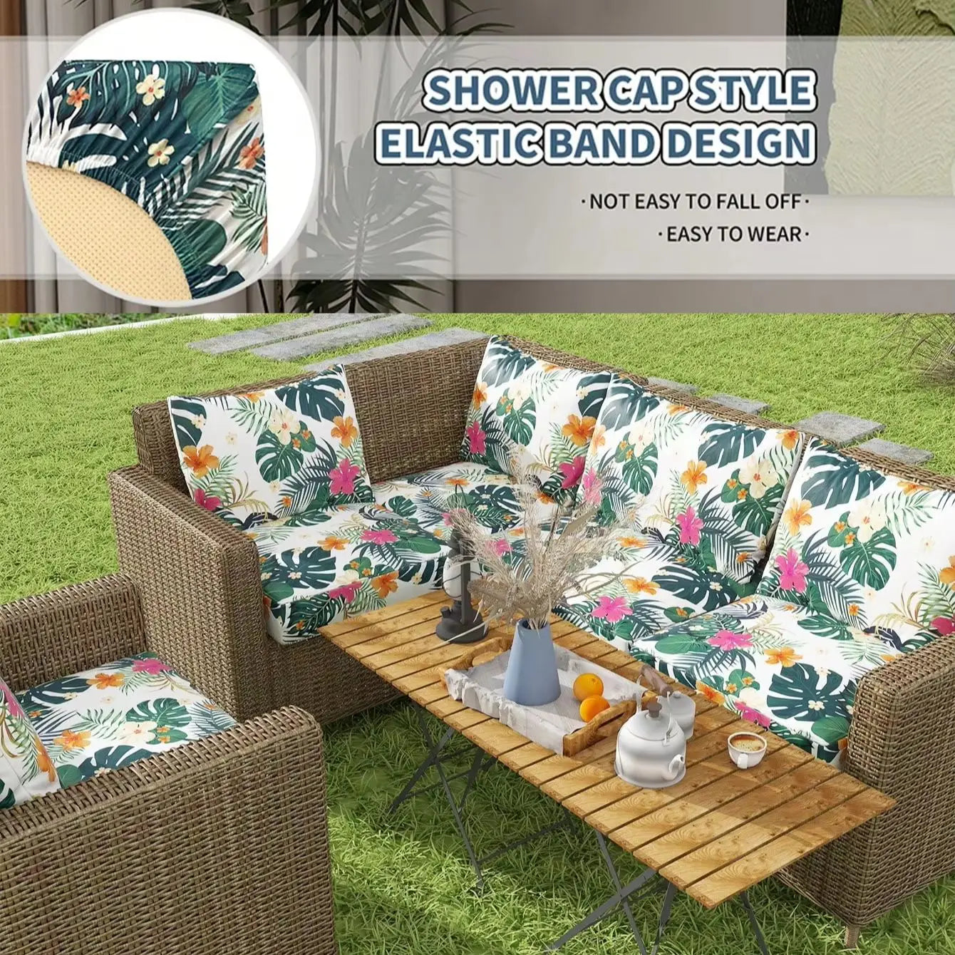 Decor Cedar Hibiscus Tropical Sofa Cushion Covers lifestyle product image for weather resistant sofa cushion cover in United States - COLOR1 / PLUS S