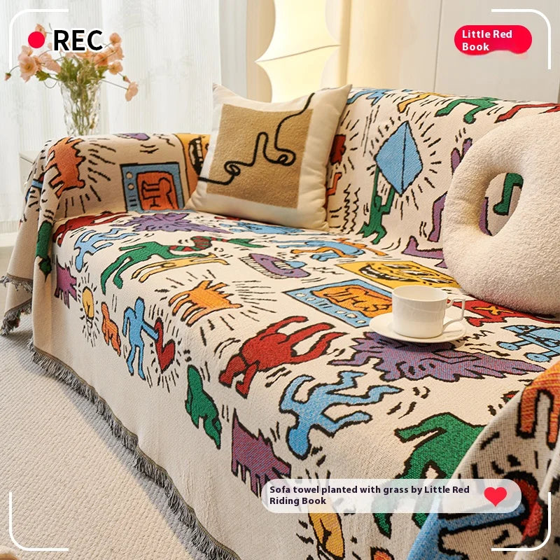 Decor Cedar Arden Patchwork Sofa Throw Cover detail product image for sofa throw cover in United States - Graffiti color, 90x240cm size