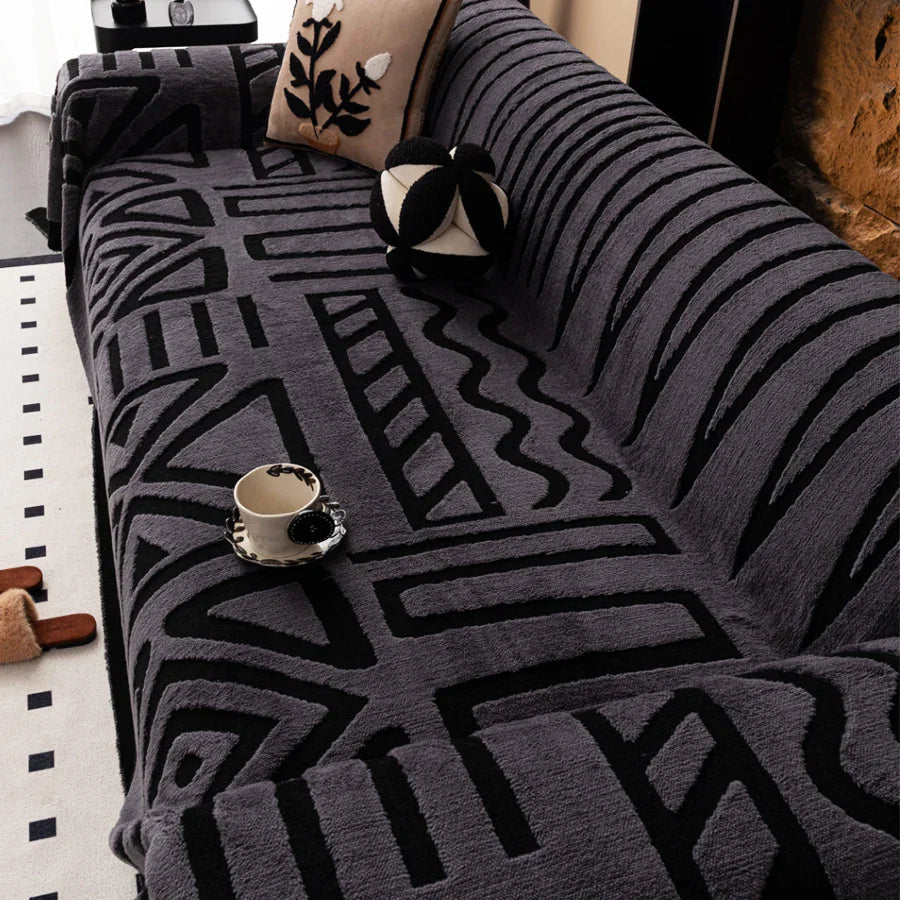 Decor Cedar Valencia Boho Jacquard Sofa Throw lifestyle product image for boho sofa throw cover in United States - Dark Gray / 180X300cm