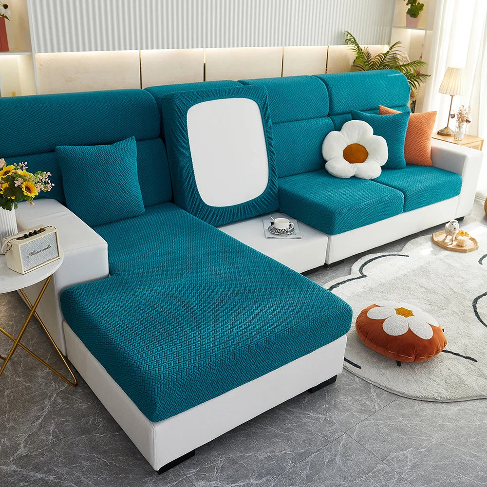 Decor Cedar Milan Twill Stretch Sofa Slipcover lifestyle product image for jacquard sofa slipcover in United States - 10 color, 1 size