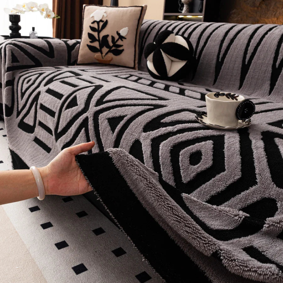 Decor Cedar Valencia Boho Jacquard Sofa Throw lifestyle product image for boho sofa throw cover in United States - Dark Gray / 180X260cm