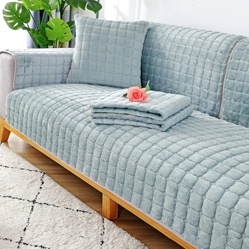 Decor Cedar Raine Plush Flannel Cushion Cover lifestyle product image for soft plush sofa cushion cover in United States - Beige White / 70x210cm 1pcs