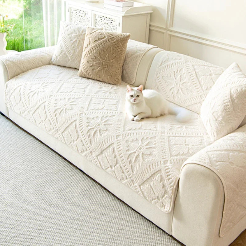 Decor Cedar Provence Plush Winter Sofa Seat Pad lifestyle product image for soft plush sofa cushion cover in United States - A1 Beige / 1pc 30x50 pillowcase
