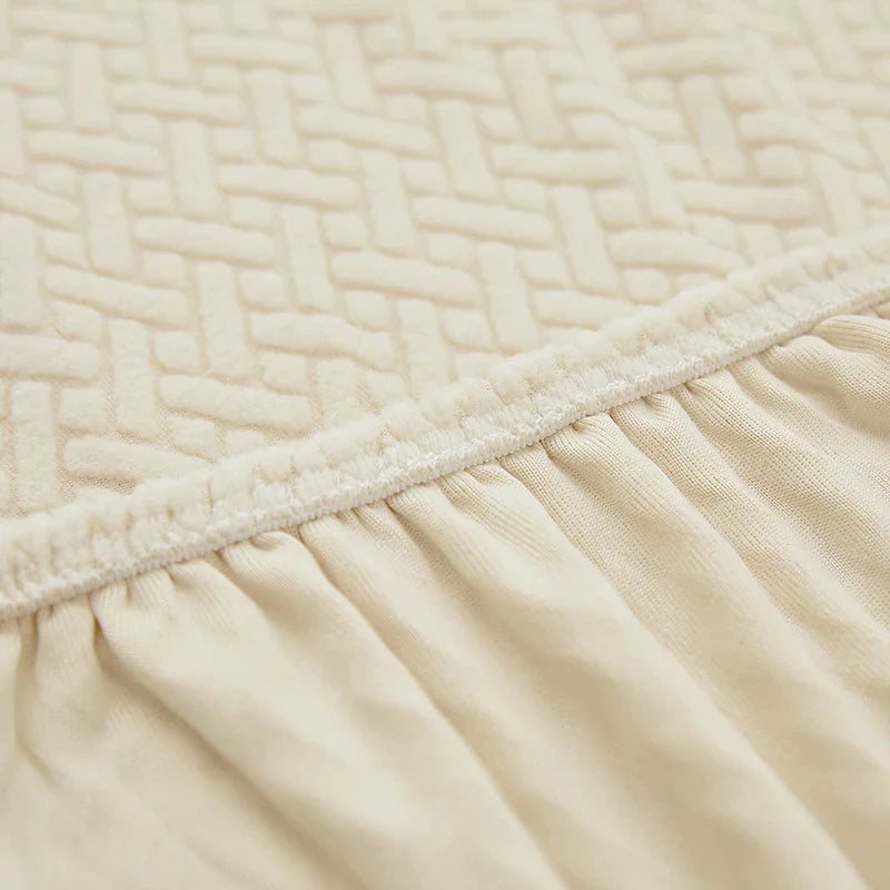 Decor Cedar Verona Geometric Stretch Sofa Cover lifestyle product image for jacquard sofa cover in United States - Coffee4 / 3 Seater 185-230cm