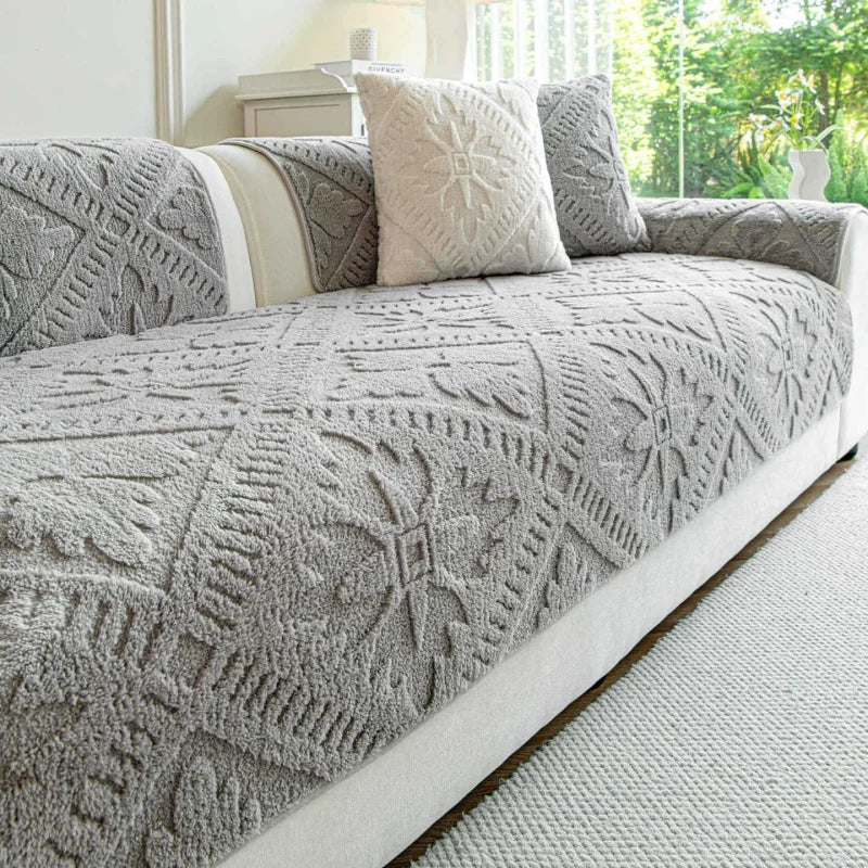 Decor Cedar Provence Plush Winter Sofa Seat Pad lifestyle product image for soft plush sofa cushion cover in United States - A4 Coffee / I 90x120cm 1pc