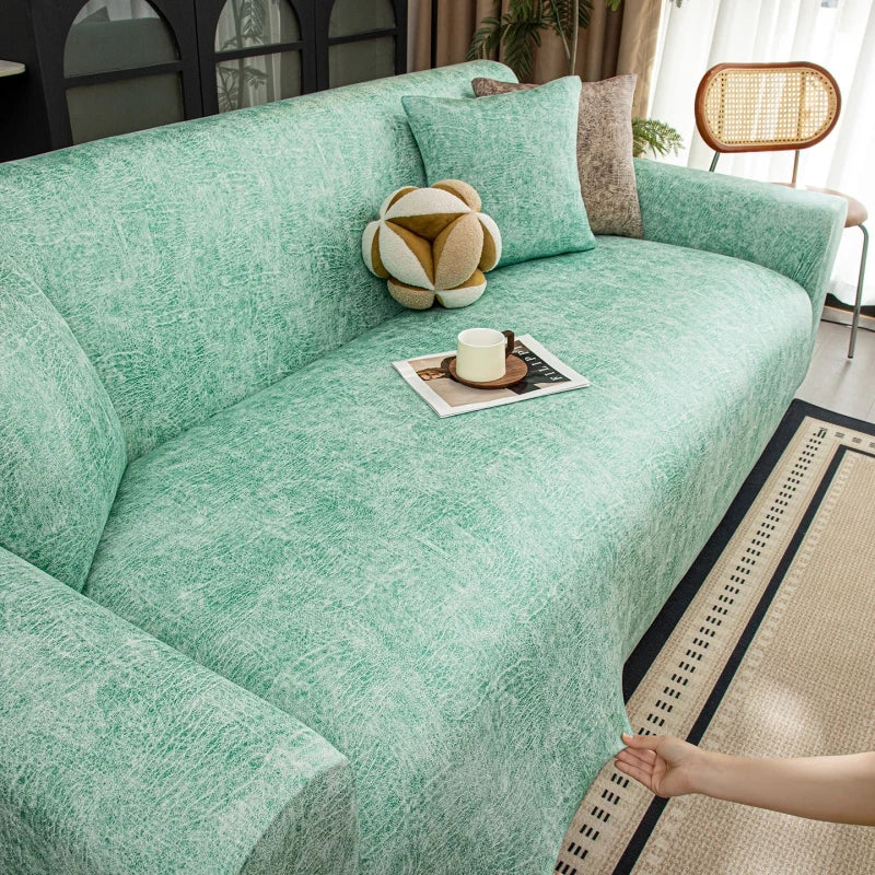 Decor Cedar Aria Water Resistant Stretch Sofa Cover lifestyle product image for water resistant sofa cover in United States
