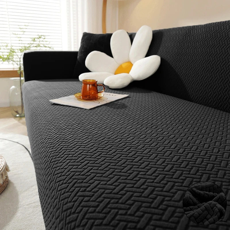 Decor Cedar Verona Geometric Stretch Sofa Cover detail product image for jacquard sofa cover in United States - Black / 5 Seater 300-360cm