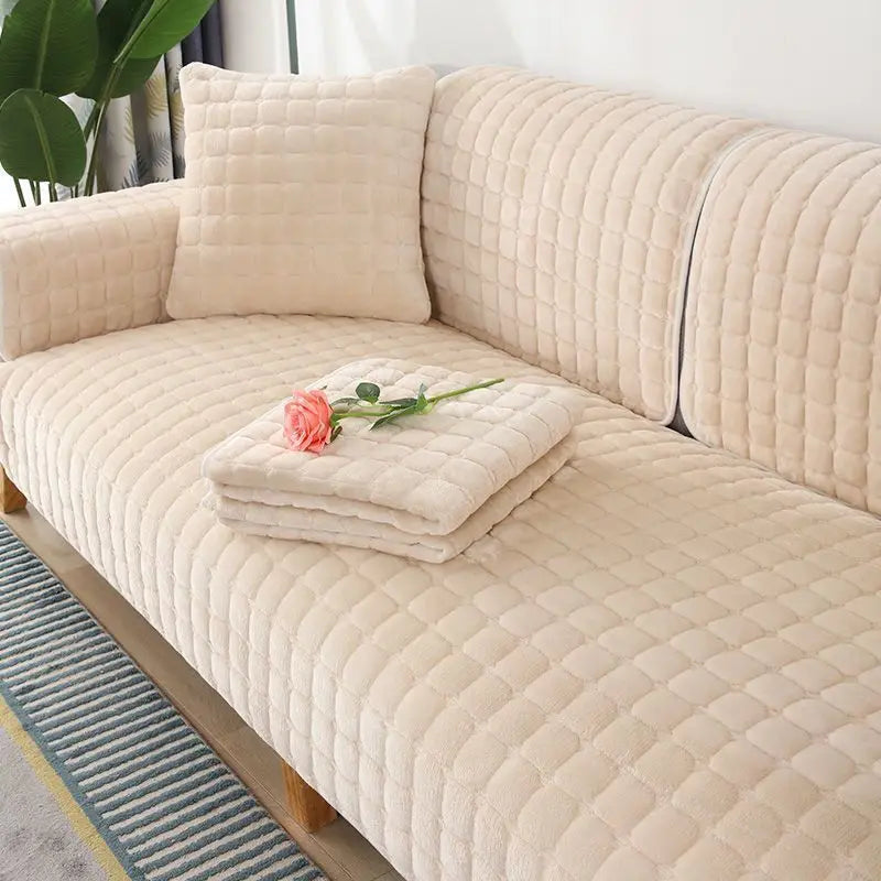Decor Cedar Raine Plush Flannel Cushion Cover detail product image for soft plush sofa cushion cover in United States - Beige White / 90x210cm 1pcs