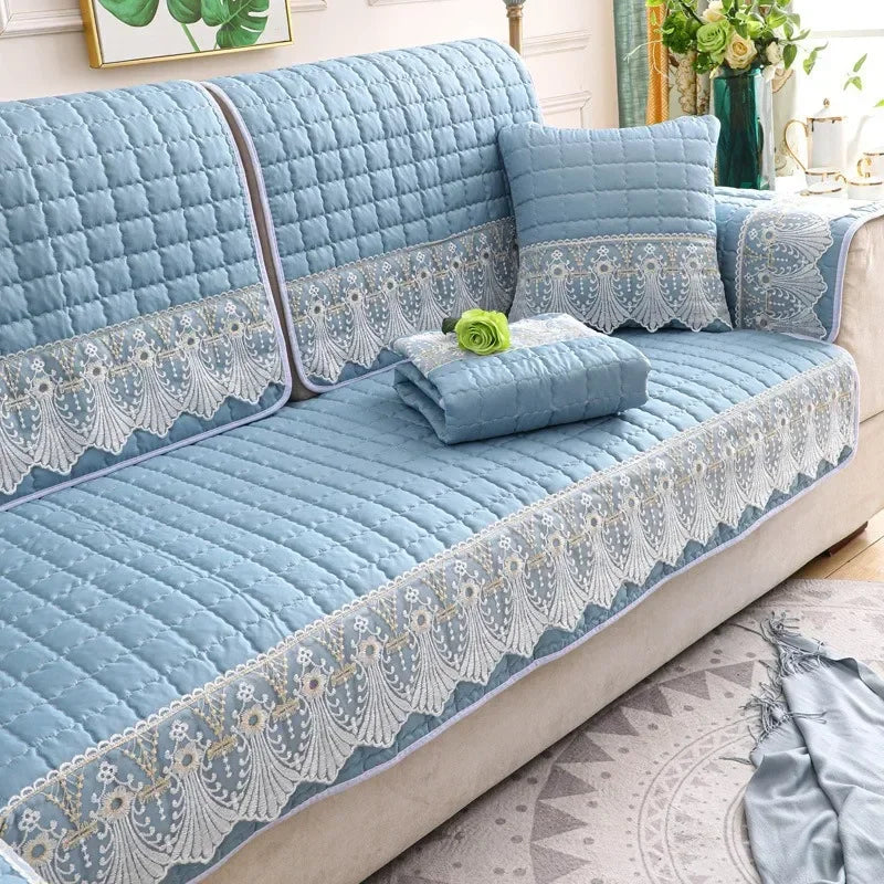 Decor Cedar Willow Brushed Sofa Seat Cover lifestyle product image for sofa cushion cover in United States - dark greeb / 90x160cm 1pc