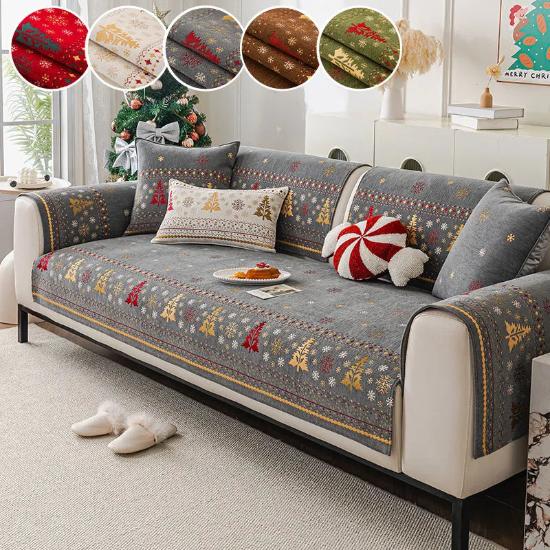 Decor Cedar Noel Festive Chenille Cushion Cover lifestyle product image for chenille sofa cushion cover in United States - Brown / 70*70cm