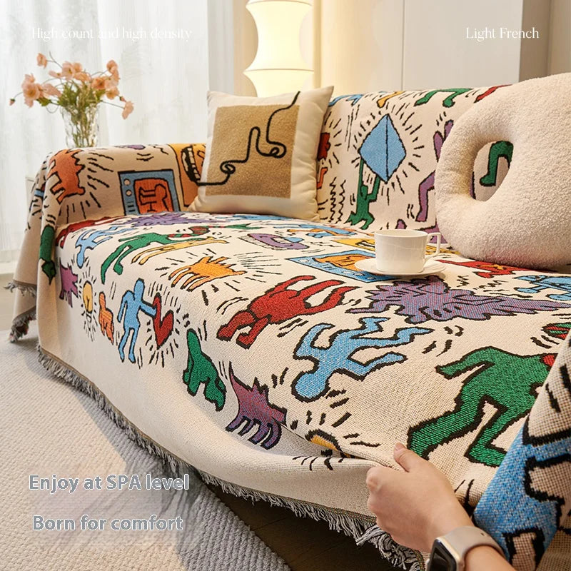 Decor Cedar Arden Patchwork Sofa Throw Cover lifestyle product image for sofa throw cover in United States - Graffiti color, 180x380cm size