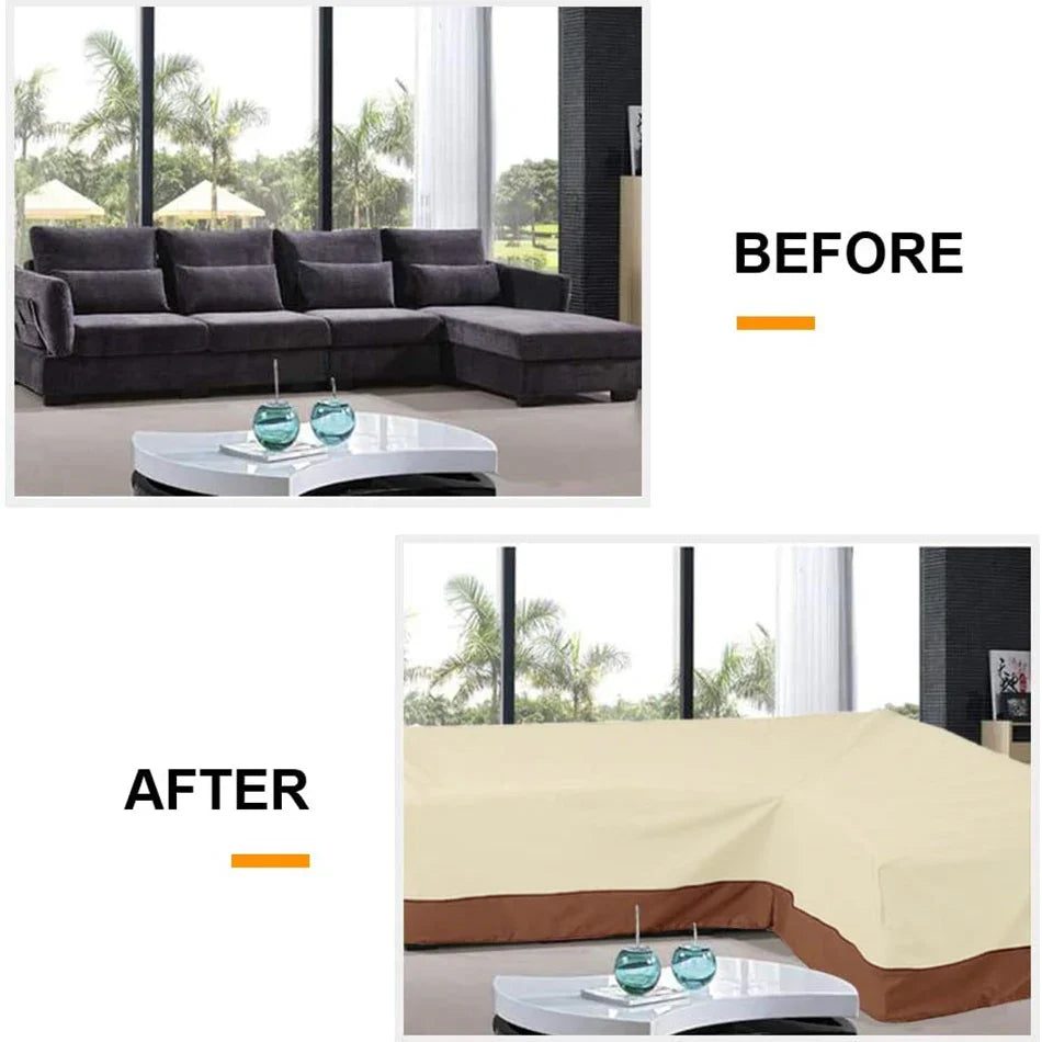 Decor Cedar Portsea L Shape Outdoor Sofa Cover lifestyle product image for water resistant outdoor sofa cover in United States - 286x286cm / Beige