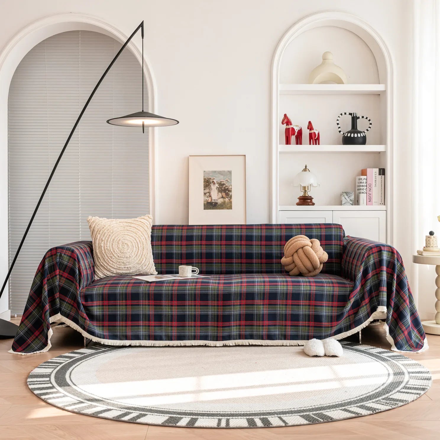 Decor Cedar Harper Plaid Sofa Cover lifestyle product image for stretch sofa cover in United States - Coffee plaid / 180x340cm