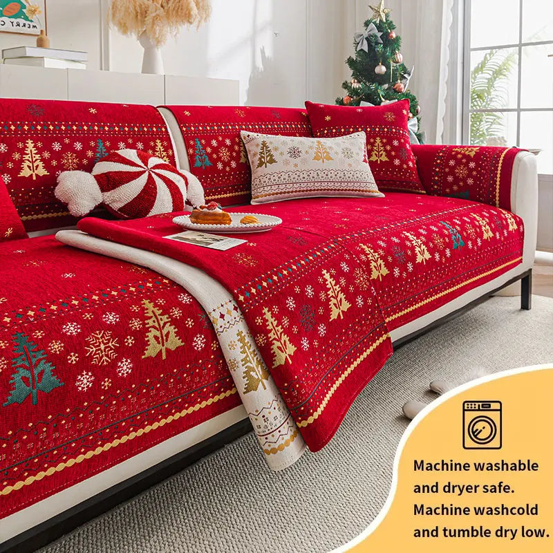 Decor Cedar Noel Festive Chenille Cushion Cover lifestyle product image for chenille sofa cushion cover in United States - Gray / 90X180cm