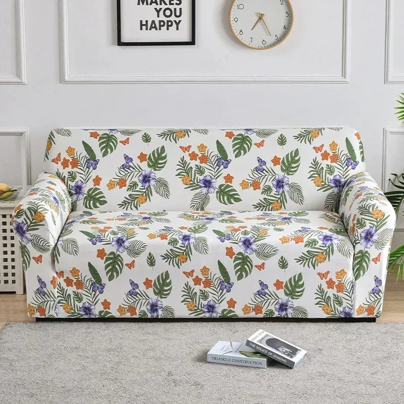 Decor Cedar Celeste Floral Stretch Sofa Cover lifestyle product image for stretch sofa cover in United States - 17 color, 1 size