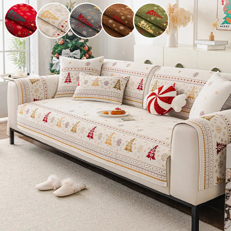 Decor Cedar Noel Festive Chenille Cushion Cover lifestyle product image for chenille sofa cushion cover in United States - Gray / 90*210cm