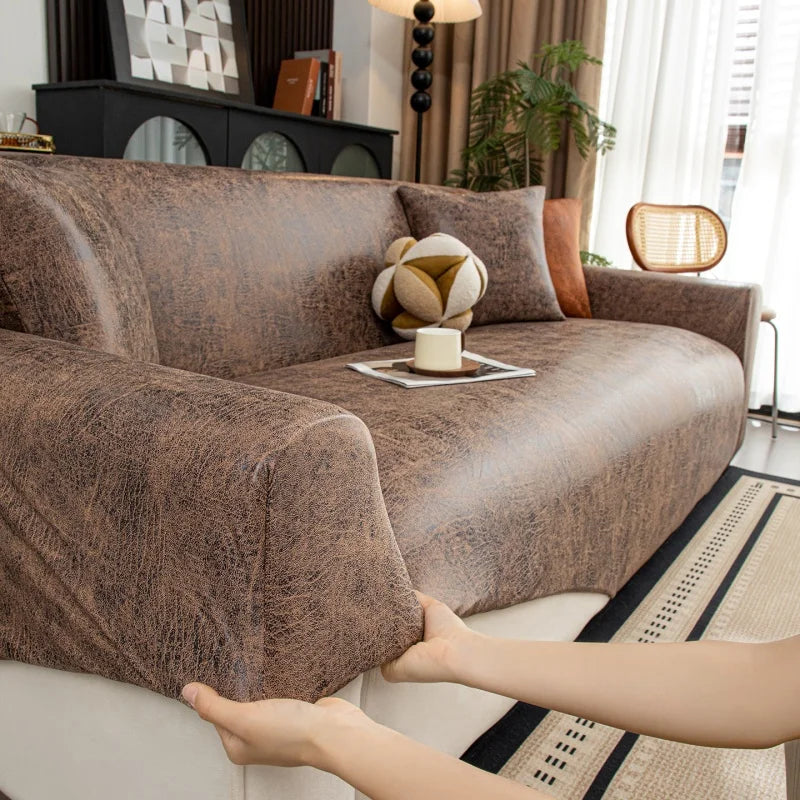 Decor Cedar Aria Water Resistant Stretch Sofa Cover lifestyle product image for water resistant sofa cover in United States
