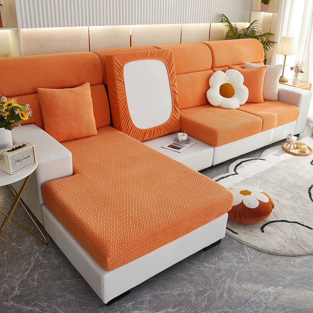 Decor Cedar Milan Twill Stretch Sofa Slipcover lifestyle product image for jacquard sofa slipcover in United States - 10 color, 1 size