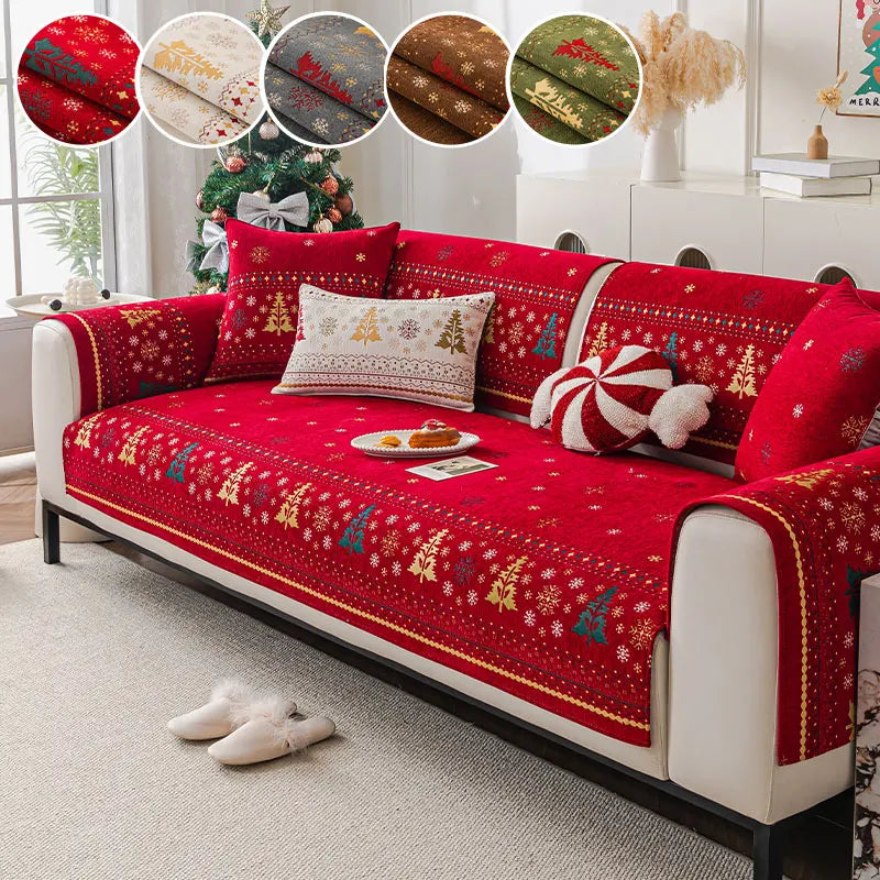 Decor Cedar Noel Festive Chenille Cushion Cover lifestyle product image for chenille sofa cushion cover in United States - Brown / 45X45cm