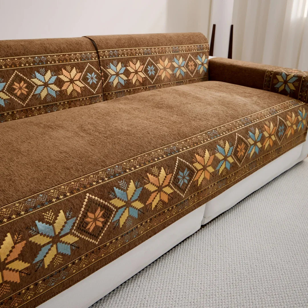 Decor Cedar Sorrento Jacquard Chenille Sofa Cover lifestyle product image for chenille sofa cover in United States - Green / 70x180cm