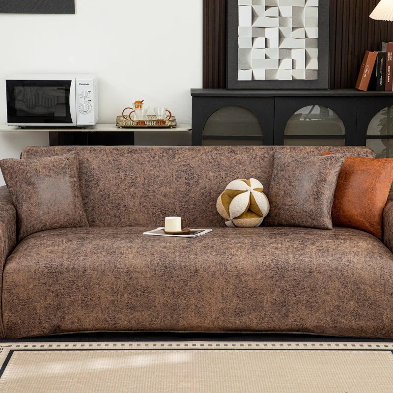 Decor Cedar Aria Water Resistant Stretch Sofa Cover lifestyle product image for water resistant sofa cover in United States