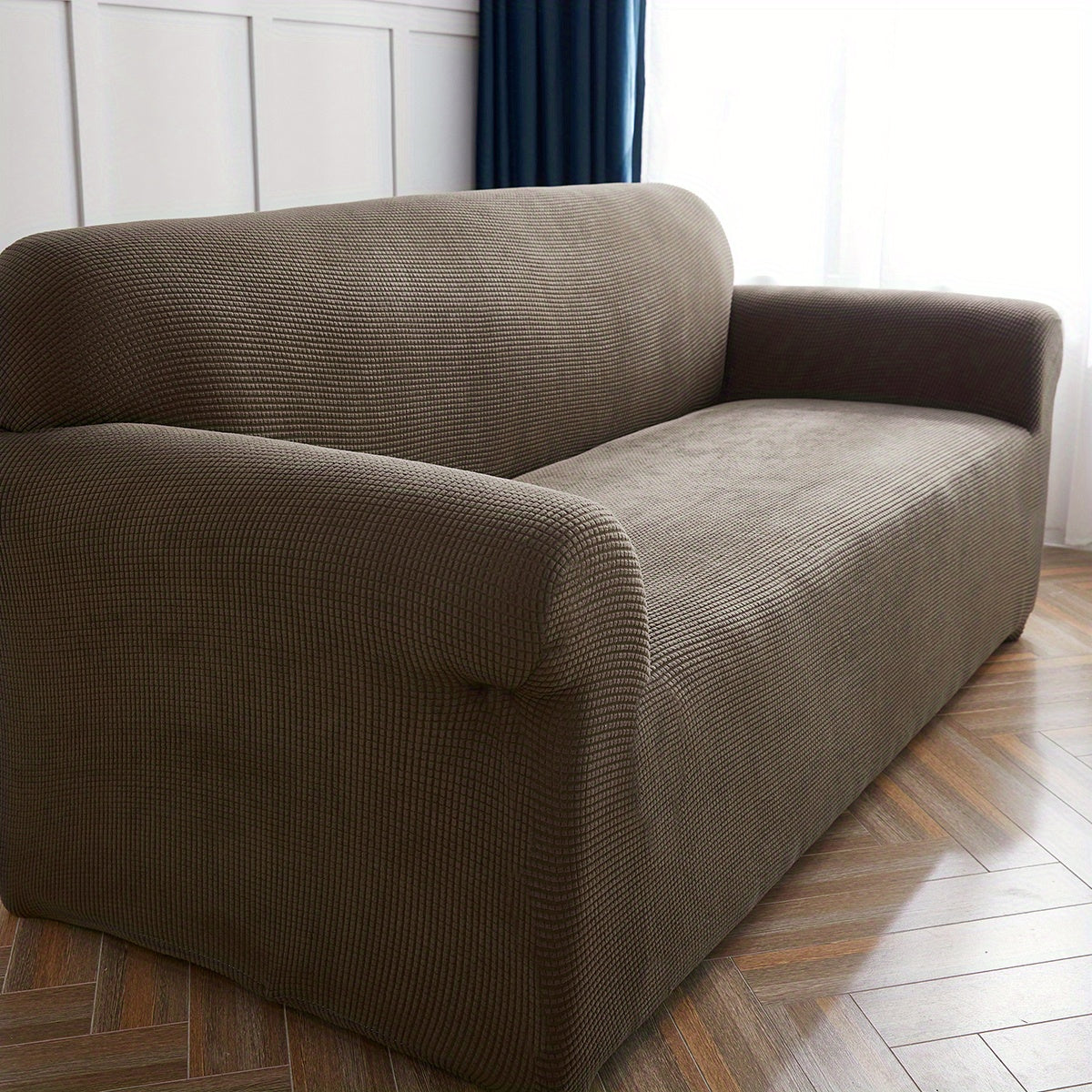 Decor Cedar Calma Plush All Season Sofa Cover lifestyle product image for stretch sofa cover in United States
