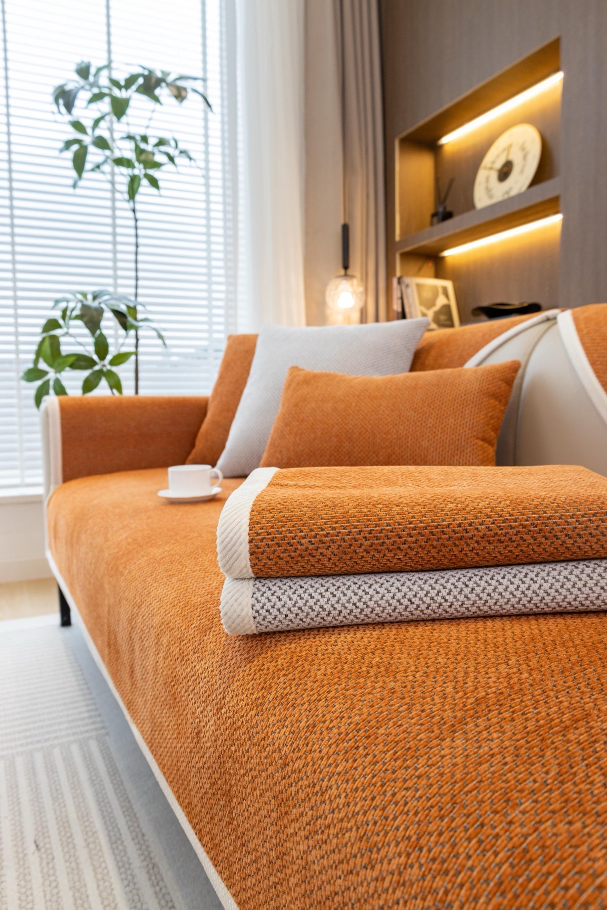 Decor Cedar Alessia Woven Chenille Sofa Seat Cover in Burnt Orange - detail image for chenille sofa cover pieces in United States
