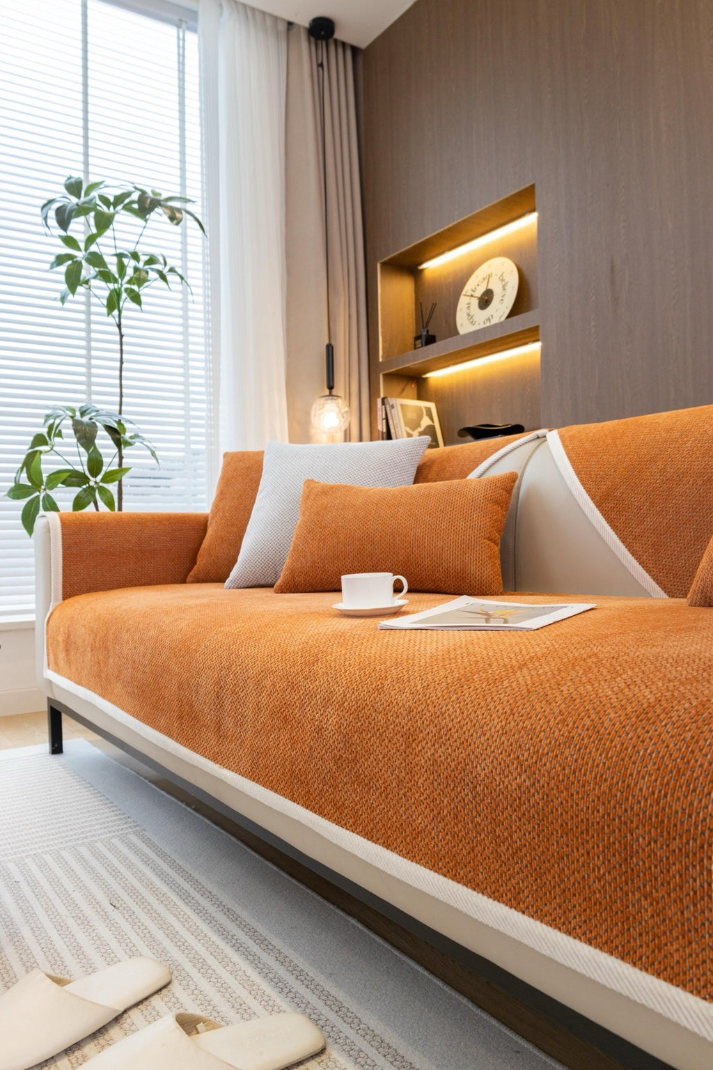 Decor Cedar Alessia Woven Chenille Sofa Seat Cover in Burnt Orange - detail image for chenille sofa cover pieces in United States