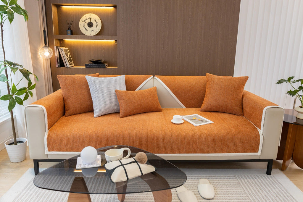 Decor Cedar Alessia Woven Chenille Sofa Seat Cover in Burnt Orange - detail image for chenille sofa cover pieces in United States