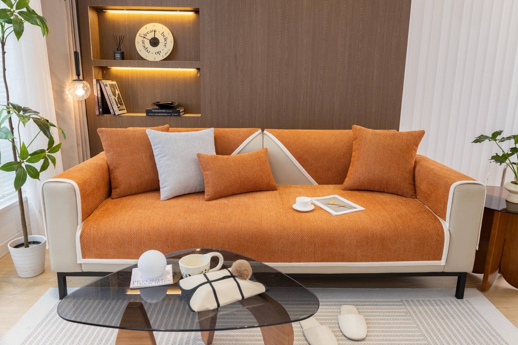 Decor Cedar Alessia Woven Chenille Sofa Seat Cover in Burnt Orange - detail image for chenille sofa cover pieces in United States