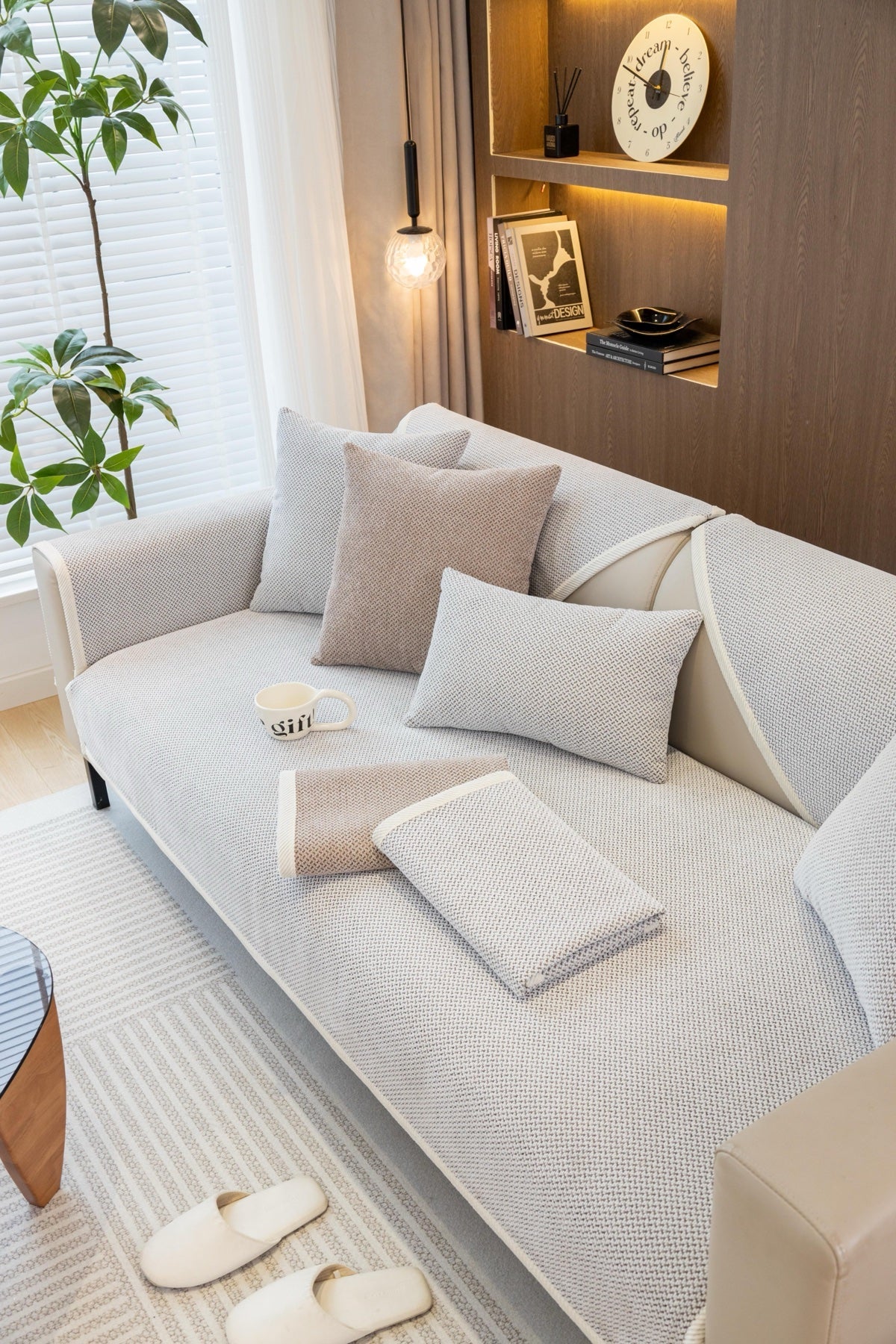 Decor Cedar Alessia Woven Chenille Sofa Seat Cover in Ivory Gray - detail image for chenille sofa cover pieces in United States