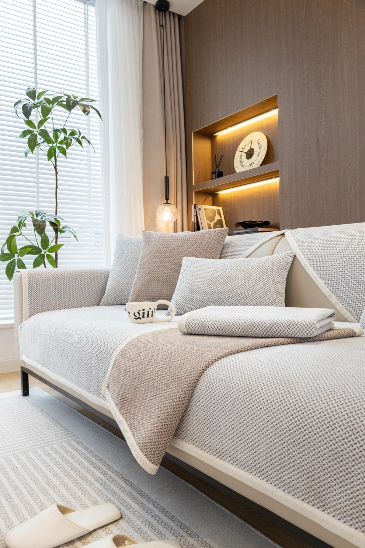 Decor Cedar Alessia Woven Chenille Sofa Seat Cover in Ivory Gray - detail image for chenille sofa cover pieces in United States