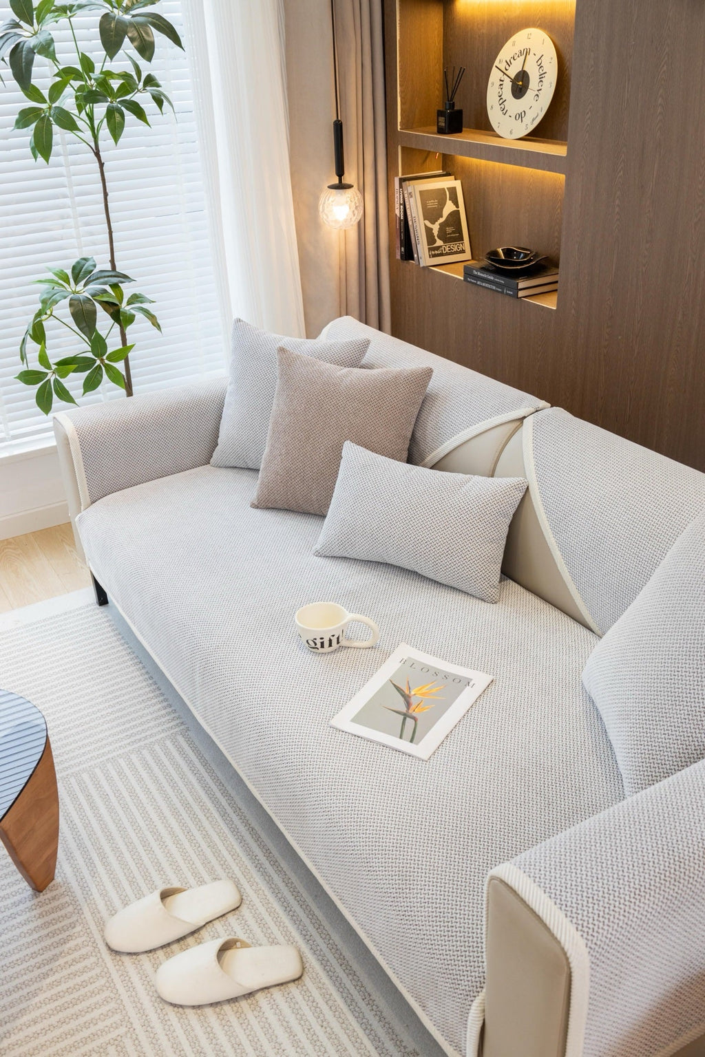 Decor Cedar Alessia Woven Chenille Sofa Seat Cover in Ivory Gray - detail image for chenille sofa cover pieces in United States