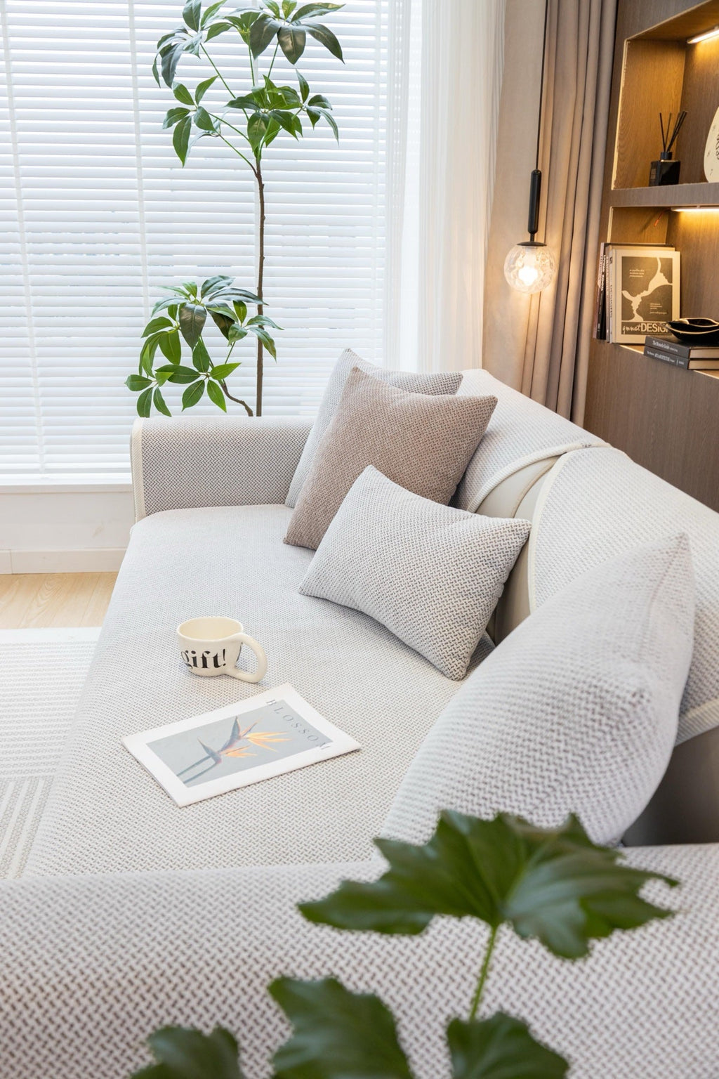 Decor Cedar Alessia Woven Chenille Sofa Seat Cover in Ivory Gray - detail image for chenille sofa cover pieces in United States