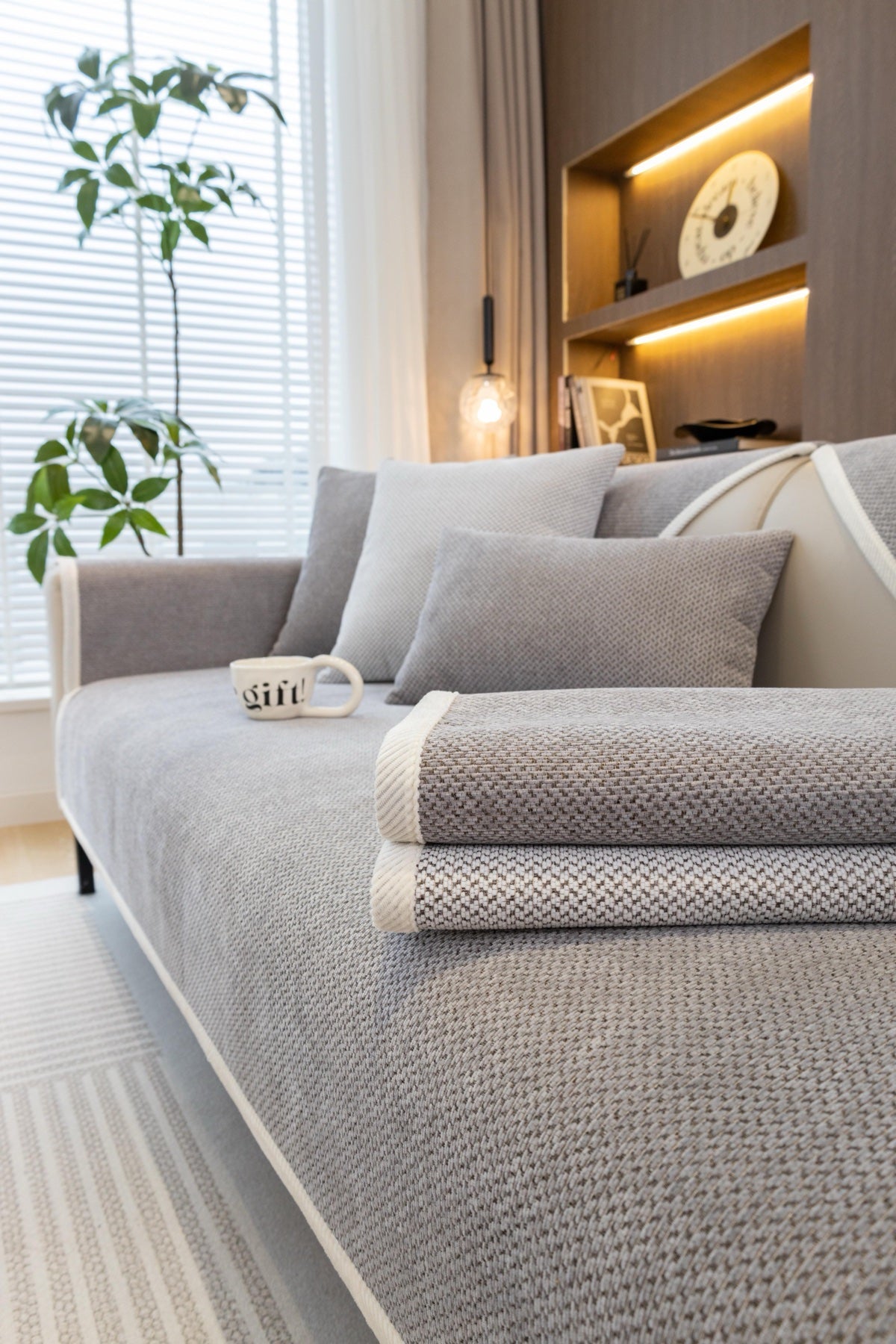 Decor Cedar Alessia Woven Chenille Sofa Seat Cover in Silver Gray - detail image for chenille sofa cover pieces in United States