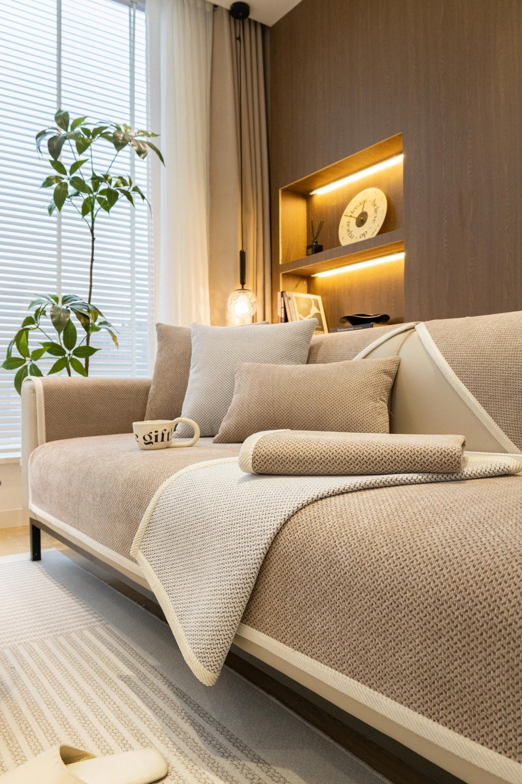Decor Cedar Alessia Woven Chenille Sofa Seat Cover in Warm Beige - detail image for chenille sofa cover pieces in United States