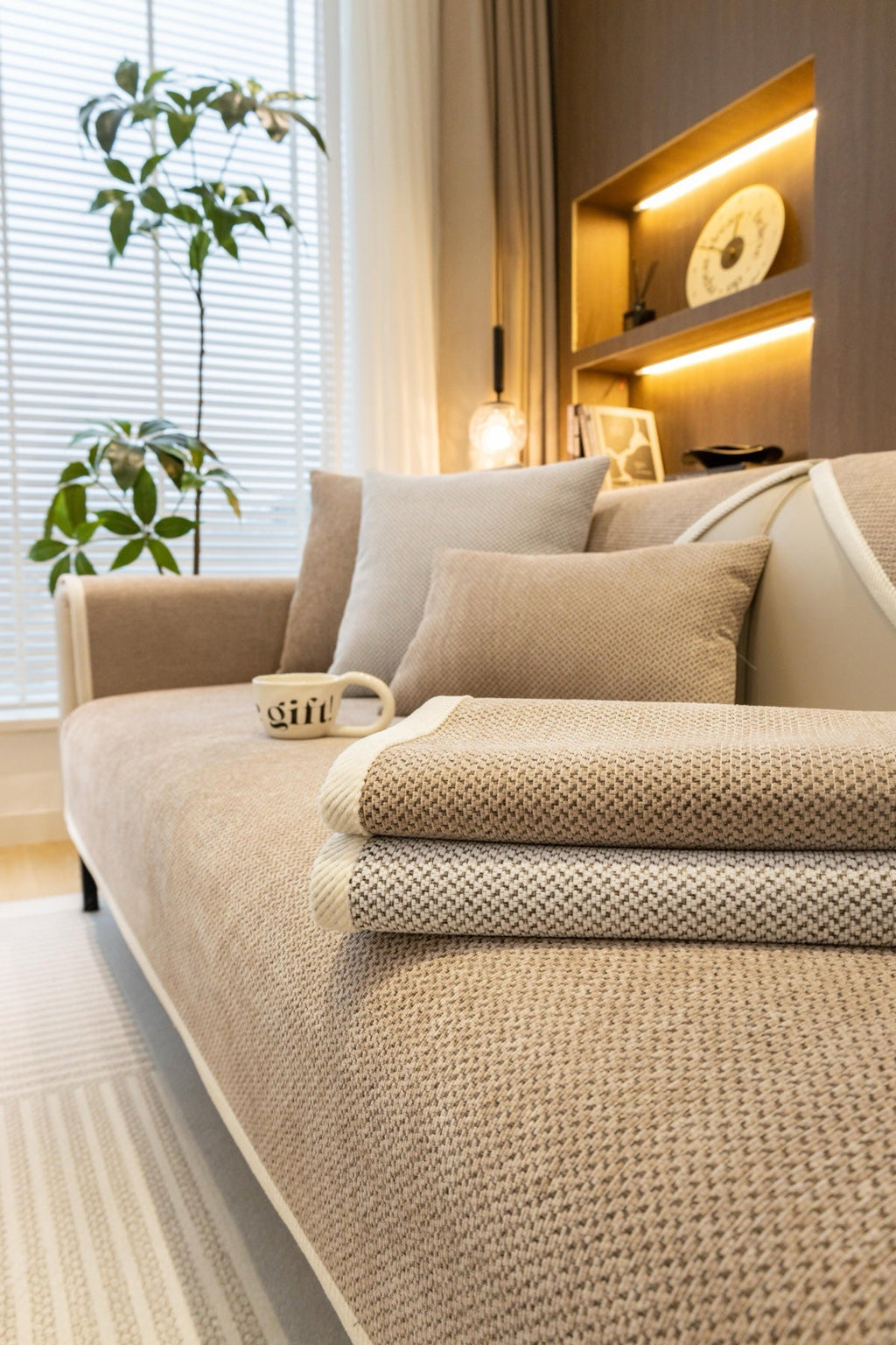 Decor Cedar Alessia Woven Chenille Sofa Seat Cover in Warm Beige - detail image for chenille sofa cover pieces in United States