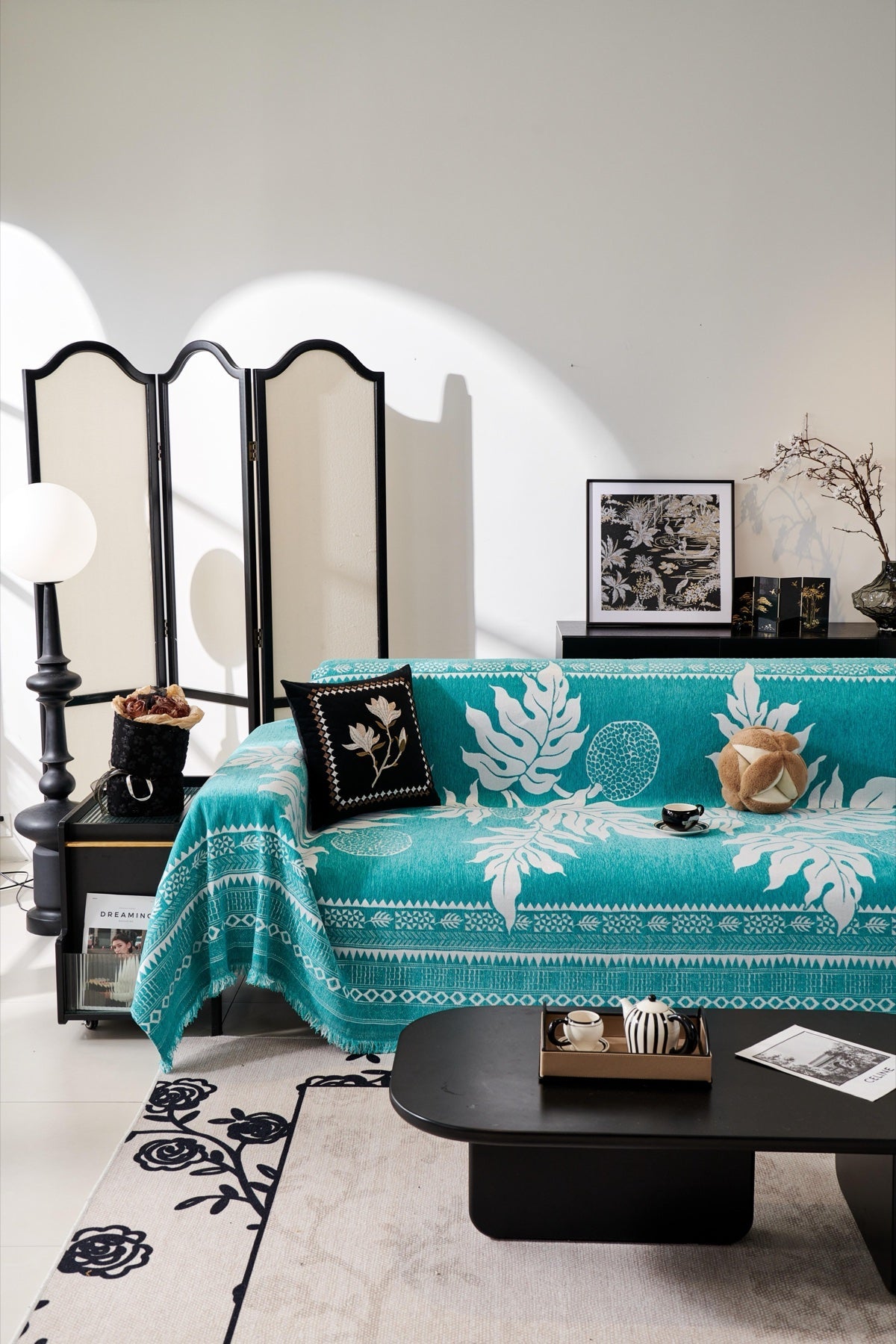 Decor Cedar Amalfi Palm Jacquard Sofa Throw Cover in Aqua Palm - palm jacquard sofa throw cover full sofa styling in United States, image 31