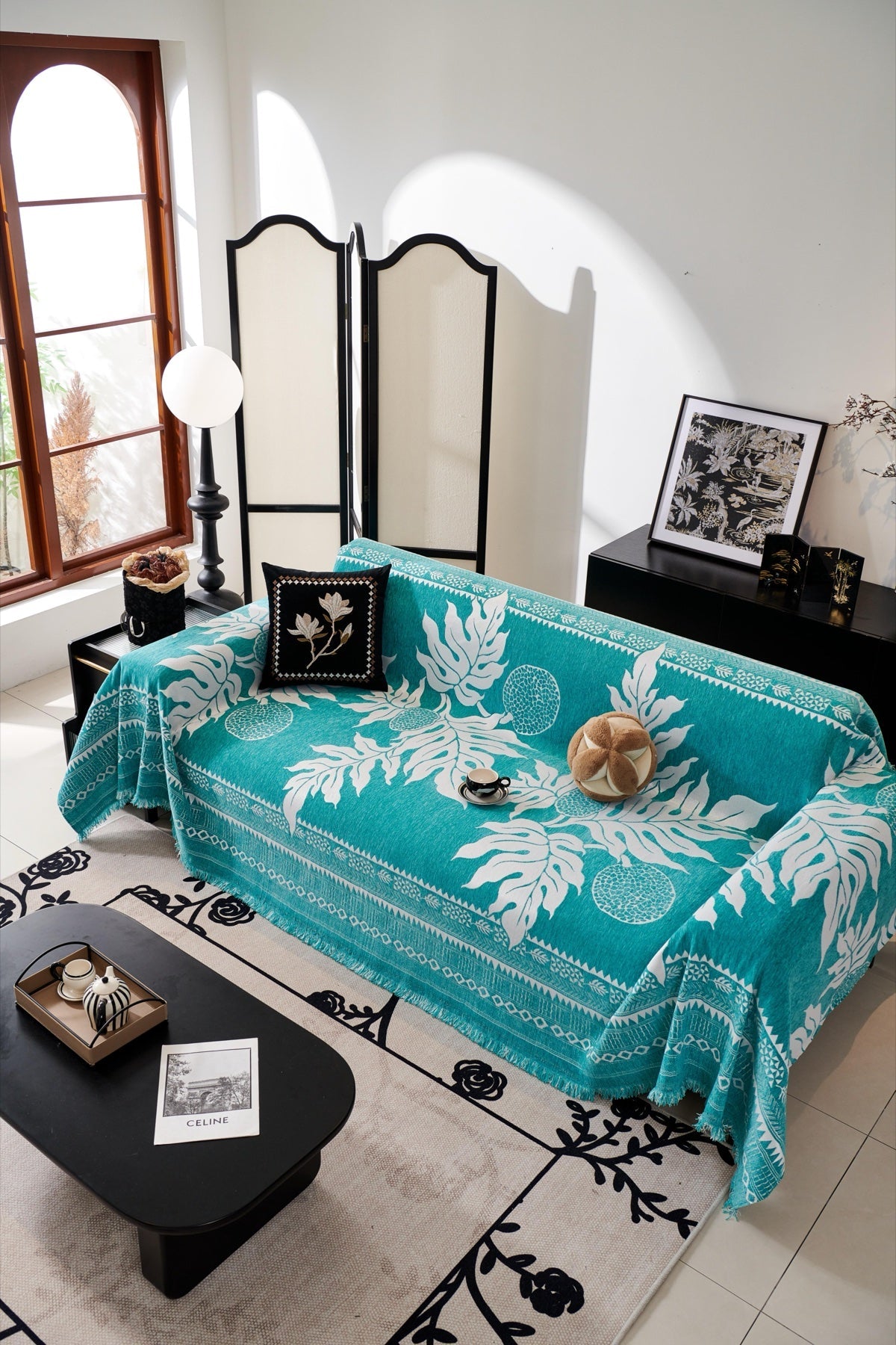 Decor Cedar Amalfi Palm Jacquard Sofa Throw Cover in Aqua Palm - palm jacquard sofa throw cover full sofa styling in United States, image 35