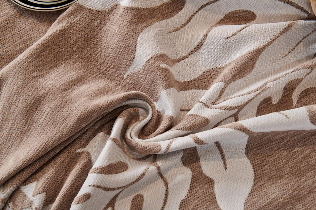 Decor Cedar Amalfi Palm Jacquard Sofa Throw Cover in Mocha Palm - palm jacquard sofa throw cover fabric and edge detail in United States, image 15