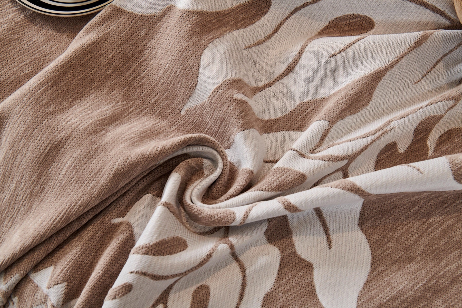 Decor Cedar Amalfi Palm Jacquard Sofa Throw Cover in Mocha Palm - palm jacquard sofa throw cover fabric and edge detail in United States, image 15