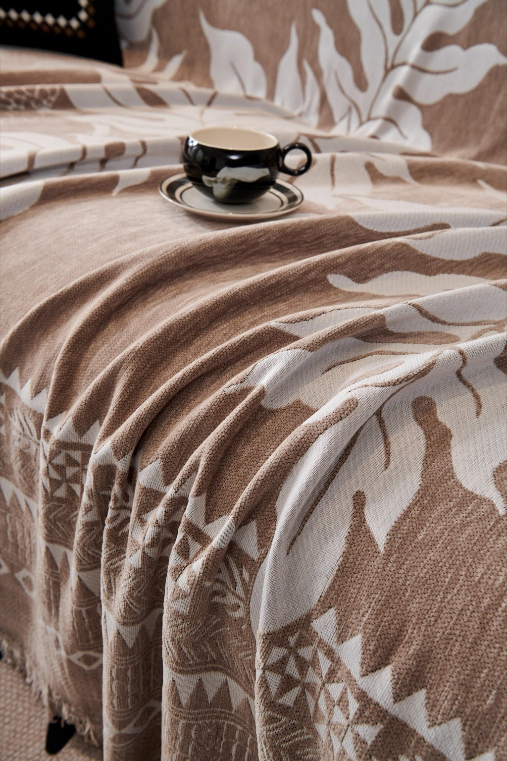 Decor Cedar Amalfi Palm Jacquard Sofa Throw Cover in Mocha Palm - palm jacquard sofa throw cover styled couch cover in United States, image 16