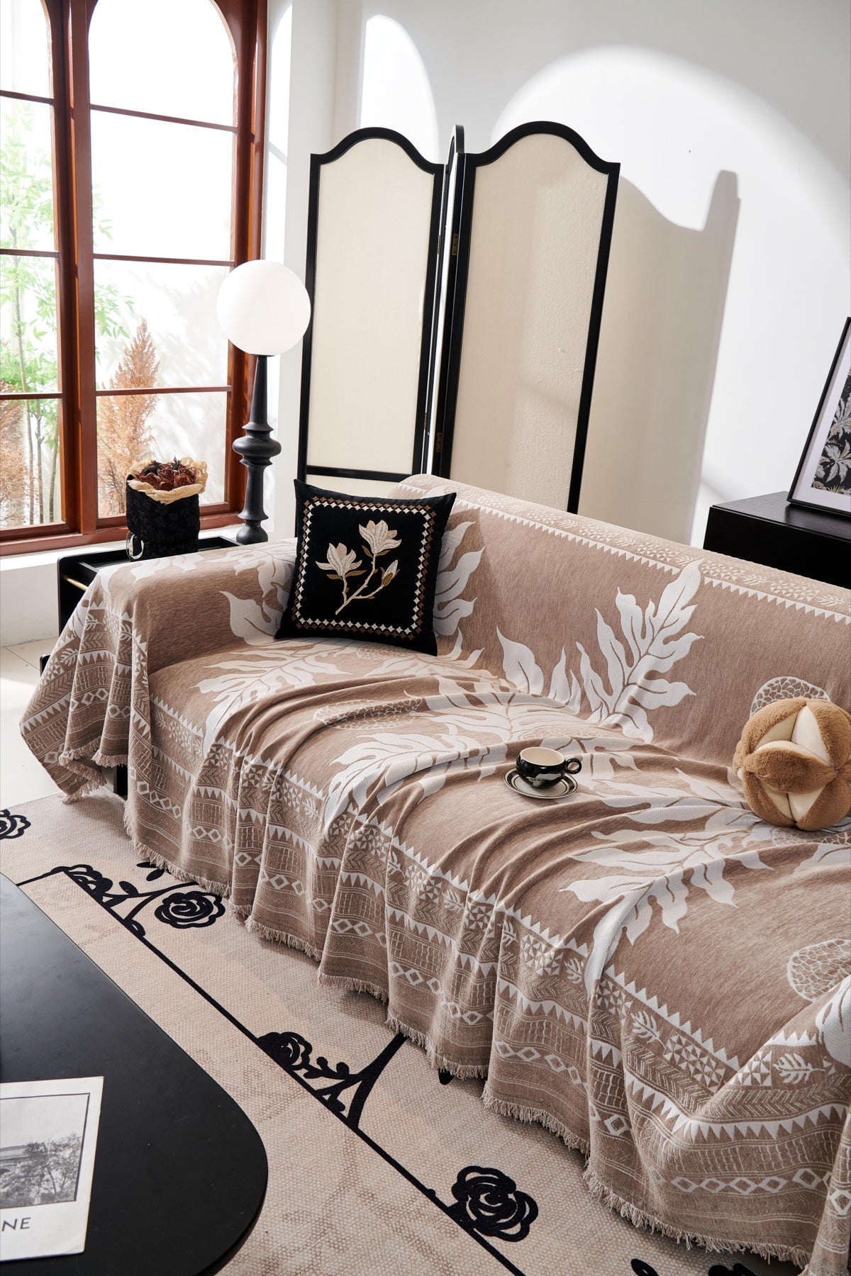 Decor Cedar Amalfi Palm Jacquard Sofa Throw Cover in Mocha Palm - palm jacquard sofa throw cover styled couch cover in United States, image 17
