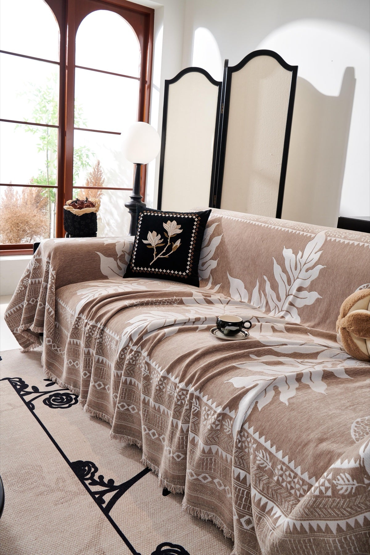 Decor Cedar Amalfi Palm Jacquard Sofa Throw Cover in Mocha Palm - palm jacquard sofa throw cover styled couch cover in United States, image 18
