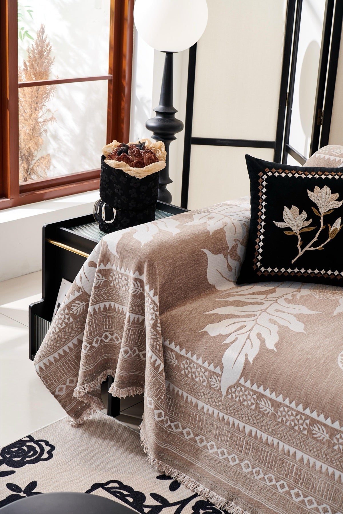 Decor Cedar Amalfi Palm Jacquard Sofa Throw Cover in Mocha Palm - palm jacquard sofa throw cover styled couch cover in United States, image 20